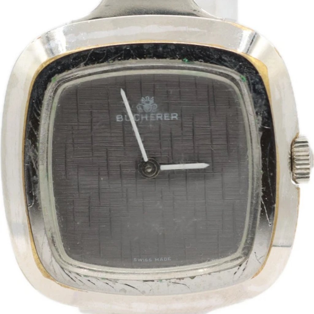 Vintage 30mm Bucherer Ladies Mechanical Wristwatch Swiss Chrome W Bracelet